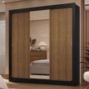 Ver imagem 1 de Guarda-roupa Casal 3 Portas de Correr com Espelho 2 Gavetas Preto/rustic Sublime Madesa