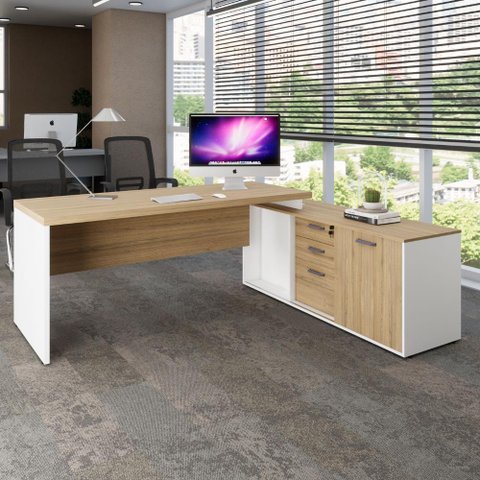 Mesa Escritório 1,70m Armário 1 Cx de Tomadas Pés Painel F5