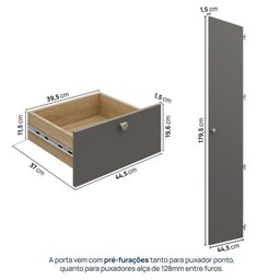 Guarda-Roupa 2 Módulos 1 Porta e 3 Prateleiras 3 Gavetas Frame CabeCasa MadeiraMadeira - 6