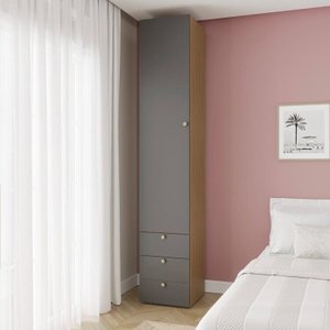 Guarda-Roupa 2 Módulos 1 Porta e 3 Prateleiras 3 Gavetas Frame CabeCasa MadeiraMadeira