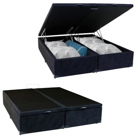 Cama Box Baú King Bipartido Suede Sereneprime Preto 192x203x44