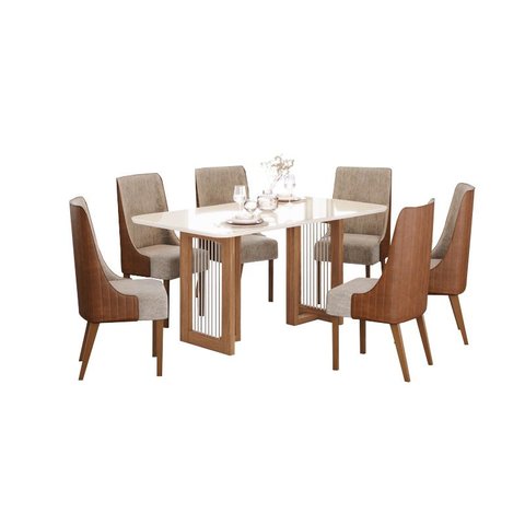 Mesa Jantar Yara 160 6 Cadeiras Ivy Caramelo Creme - Henn