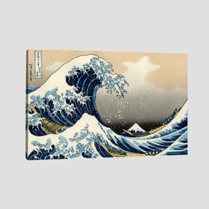 Quadro Oriental A Grande Onda De Kanagawa Tela No Chassi 63X42Cm
