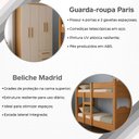 Ver imagem 6 de Kit de Quarto Beliche Madrid Vira 2 Camas + Guarda-Roupa Paris 4 Portas 2 Gavetas - Nature Off White