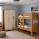 Ver imagem 4 de Kit de Quarto Beliche Madrid Vira 2 Camas + Guarda-Roupa Paris 4 Portas 2 Gavetas - Nature Off White