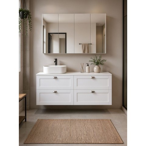 Gabinete para Banheiro com Tampo Cuba e Armário 160cm Retro MDF Branco Milano - On Móveis
