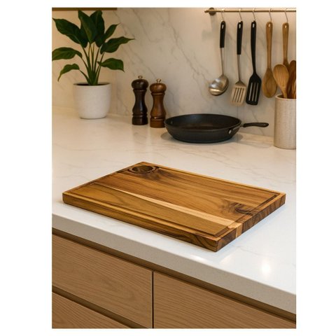 Tábua Retangular de Carne Churrasco Cozinha Madeira Teca 35cm