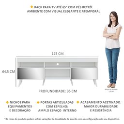 Rack Retrô com Espelho para Tv até 65" Multimóveis Paris Fg3332 com 2 Portas Branco - 2
