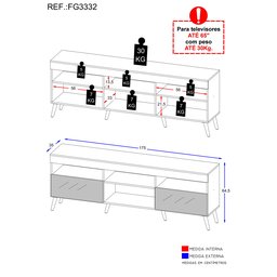 Rack Retrô com Espelho para Tv até 65" Multimóveis Paris Fg3332 com 2 Portas Branco - 3