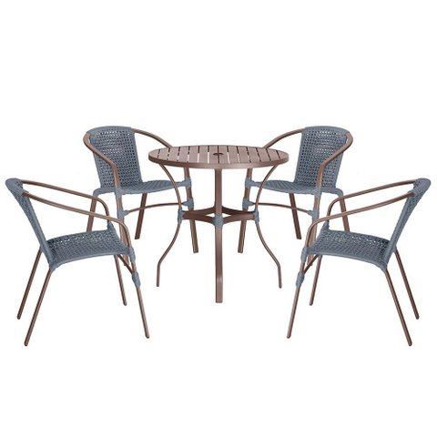 04 Cadeiras Floripa e Mesa Roma 80cm Marrom e Corda Nautica Trama Original