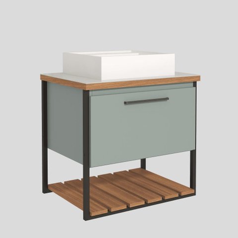 Gabinete Balcão Suspenso Cuba Marmorite Caribe 60 cm Aço Banheiro Porta 1 Prateleira Verde