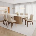 Ver imagem 1 de Conjunto Mesa Olívia 200cm com Vidro 08 Cadeiras Elena Marrom/Nature/Off White/Creme