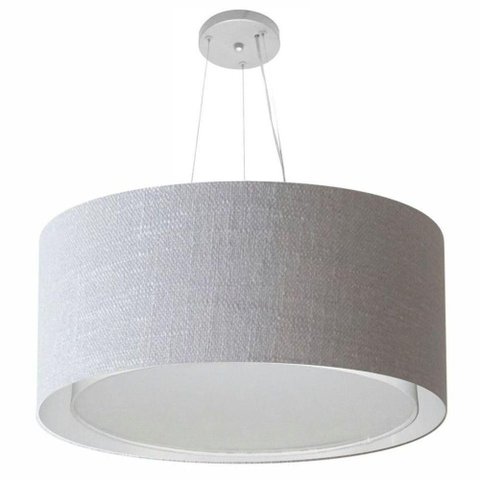 Lustre Pendente Cilíndrico Duplo Md-4303 Cúpula em Tecido 70x30cm Rustico Cinza - Bivolt