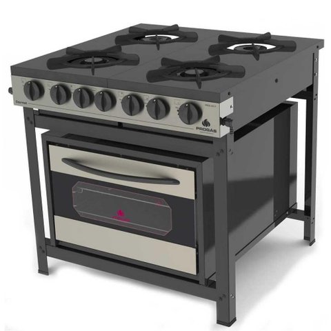 Fogão Industrial a Gás 4 Bocas Esmaltado com Forno Gourmet Preto e Inox Prge-402f - Progás