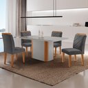 Ver imagem 1 de Mesa de Jantar Isadora com 4 Cadeiras Moderna Mobilia Veludo Grafite/off /nat/serig. Off com Vidro