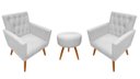Ver imagem 1 de Kit 2 Poltronas Decorativa Nina Capitonê + Puff Redondo Couro Branco Pés Madeira Mz Decor