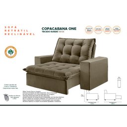 Sofá Retrátil e Reclinável Copacabana One Tecido Suede Bege com 1,70M - Razone Estofados - 2