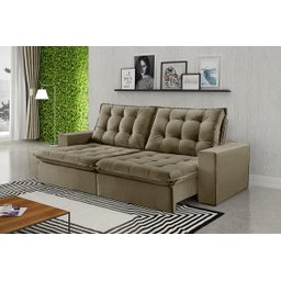 Sofá Retrátil e Reclinável Copacabana Tecido Suede Bege com 2,10M - Razone Estofados - 1