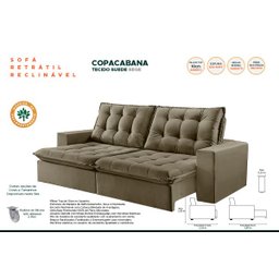 Sofá Retrátil e Reclinável Copacabana Tecido Suede Bege com 2,10M - Razone Estofados - 2