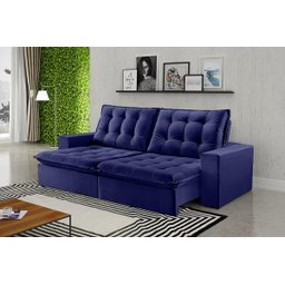 Sofá Retrátil e Reclinável Copacabana Tecido Suede Azul com 2,10M - Razone Estofados - 1