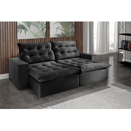 Sofá Retrátil e Reclinável Veneza Tecido Suede Preto com 2,10M - Razone Estofados - 1 Sofá Retrátil e Reclinável Veneza Tecido Suede Preto com 2,10M - Razone Estofados - 1