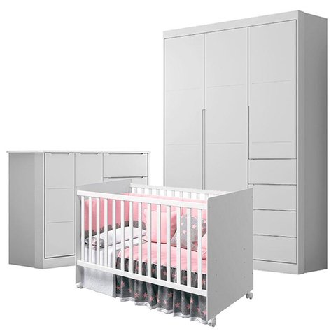 Quarto de Bebê Eloá com Berço Americano Tico Branco Acetinado – Phoenix Baby