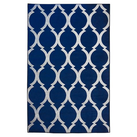 Tapete Sala Geométrico Arabesco 200x250 Cm Azul 20 Lavável