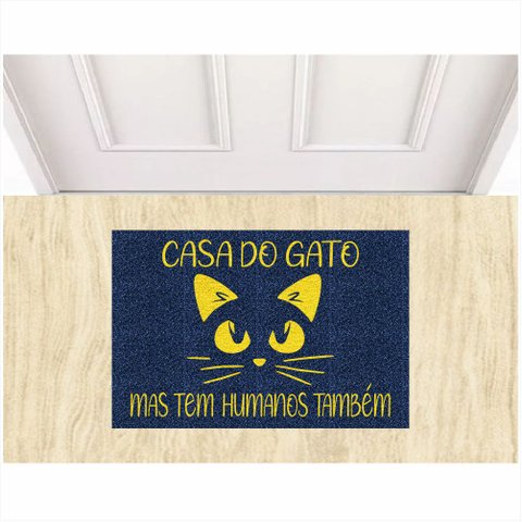 Tapete Casa do Gato Mas Tem Humanos Aqui Também 60x40 Cm.:azul Marinho