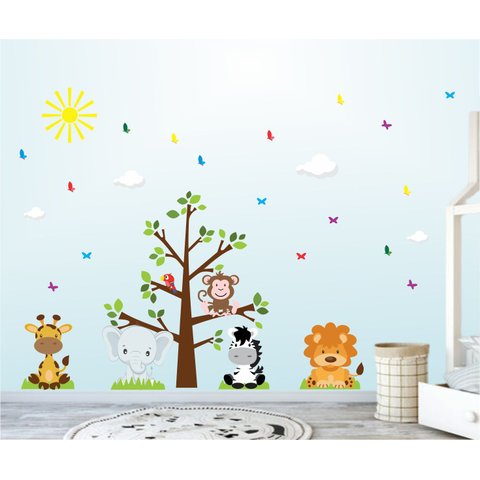 Adesivo de Parede Infantil Safari Baby e Árvore