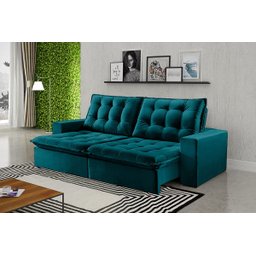 Sofá Retrátil e Reclinável Copacabana Tecido Suede Turquesa com 4,10M - Razone Estofados - 1 Sofá Retrátil e Reclinável Copacabana Tecido Suede Turquesa com 4,10M - Razone Estofados - 1