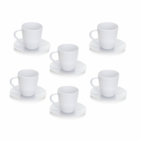 Conjunto de 6 Xícaras e 6 Pires de Acrílico Branco 80ml