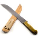 Ver imagem 1 de Faca Facão Mateiro Largo 14' Cabo Chifre Aço Carbono 1070 Lida Bainha De Couro