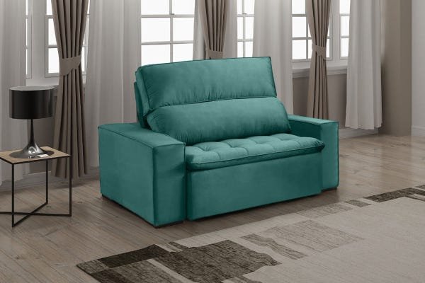 Sofá Retrátil e Reclinável Orleans One Tecido Suede Turquesa com 1,70M - Razone Estofados - 1