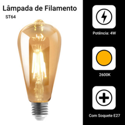 Kit 2 Lâmpada Filamento Led Retrô Decoração Vintage 4w Quente St64 Soquete Bocal E27 - 5