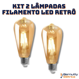 Kit 2 Lâmpada Filamento Led Retrô Decoração Vintage 4w Quente St64 Soquete Bocal E27 - 2