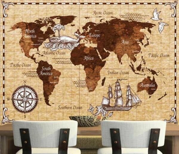 Papel De Parede Mapa Mundi Antigo Vintage Retro Gg860 - 1