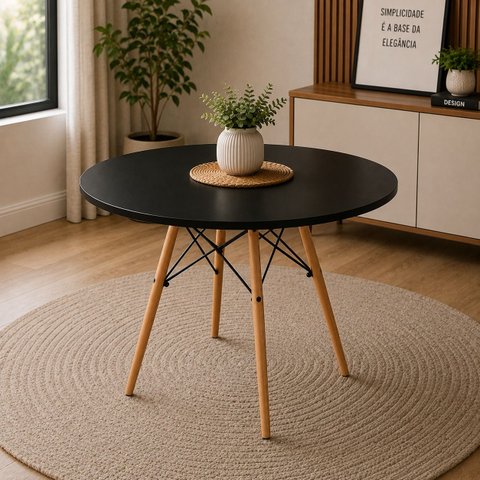 Mesa Eiffel Preta 70cm Tampo MDF Cozinha, Sala de Jantar