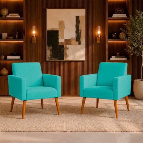 Kit 2 Poltronas Decorativa para Sala Nina Suede Cores Pé Palito 30cm Castanho