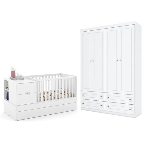 Berço Americano Multifuncional Formare Branco Acetinado – Matic e Guarda Roupa Infantil Americano 4 