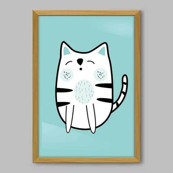 Quadro Infantil Cat Pattern 4 - 60x40cm - Moldura Padrão Madeira - 1