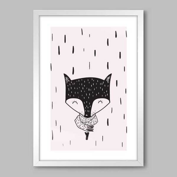 Quadro Infantil Fox Illustration - 20x30cm - Moldura Caixa Branco - 1