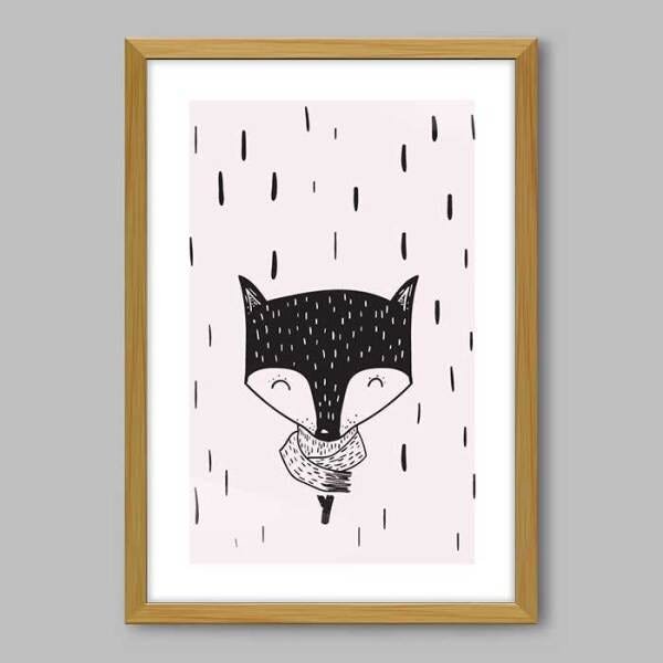 Quadro Infantil Fox Illustration - 20x30cm - Moldura Caixa Madeira - 1