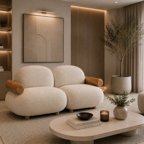 Sofá Leaf 180 cm 2 Lugares Orgânico Luxo Sala de Estar:Bouclê Off White