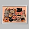 Quadro Infantil Cats Group - 45x30cm - Moldura Caixa Branco - 1