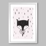 Quadro Infantil Fox Illustration - 60x40cm - Moldura Padrão Branco - 1
