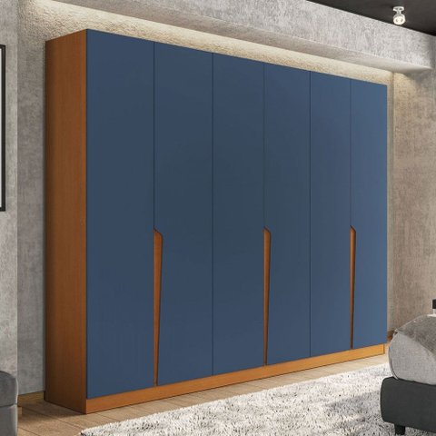 Guarda-roupa Casal Porto 6 Portas 4 Gavetas Freijó/azu L- Politorno