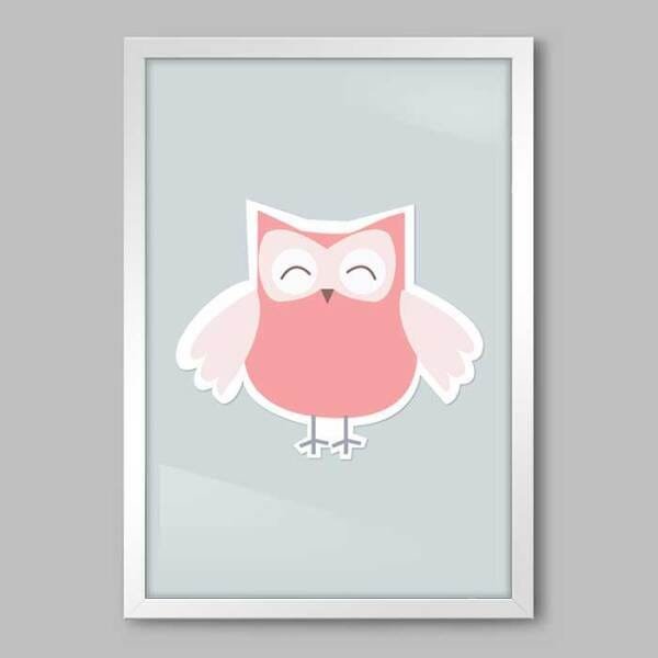 Quadro Infantil Corujinha - 60x40cm - Moldura Padrão Branco - 1