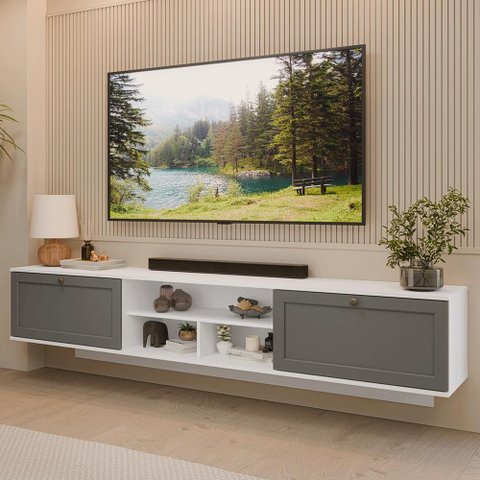 Rack Suspenso para Tv até 80 Polegadas 218 Cm 2 Portas Branco/cinza Vik Madesa