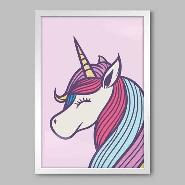 Quadro Infantil Unicorn Cartoon Illustration - 45x30cm - Moldura Caixa Branco - 1