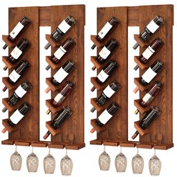 Kit 02 Adegas De Parede Kansas Madeira Maciça 10 Garrafas Suporte Para Taças W02 Imbuia - Lyam - 1